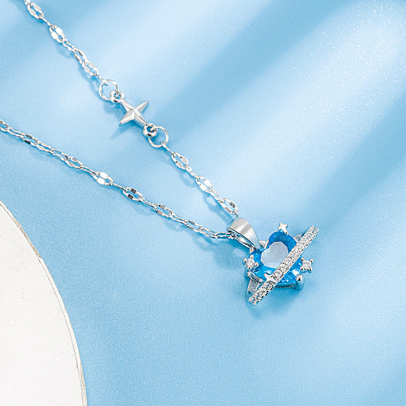 Ice Blue Zircon Heart Pendant Necklace