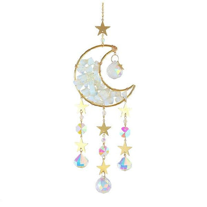 Moon & Stars Crystal Car Charm - Reflective Metal Hanging Ornament for Rearview Mirror