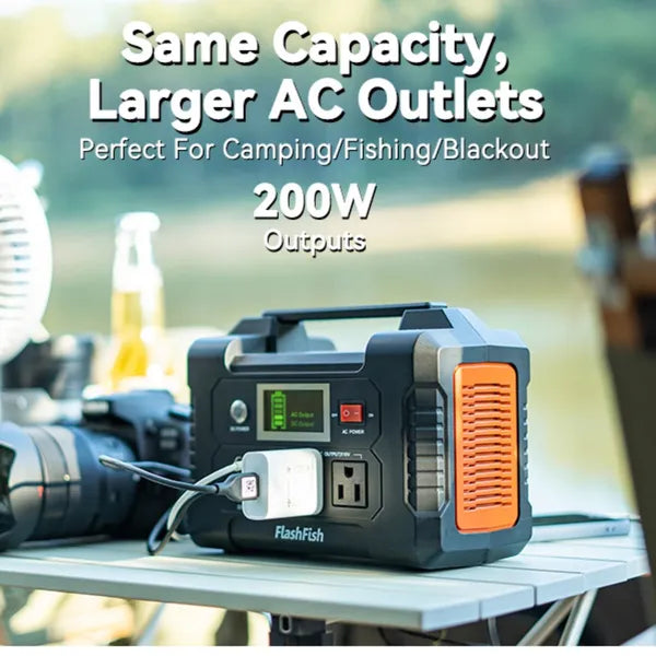 Portable Power Station 200W - FlashFish 40800mAh Solar Generator with AC Outlet, USB & DC Ports for Camping & Emergency