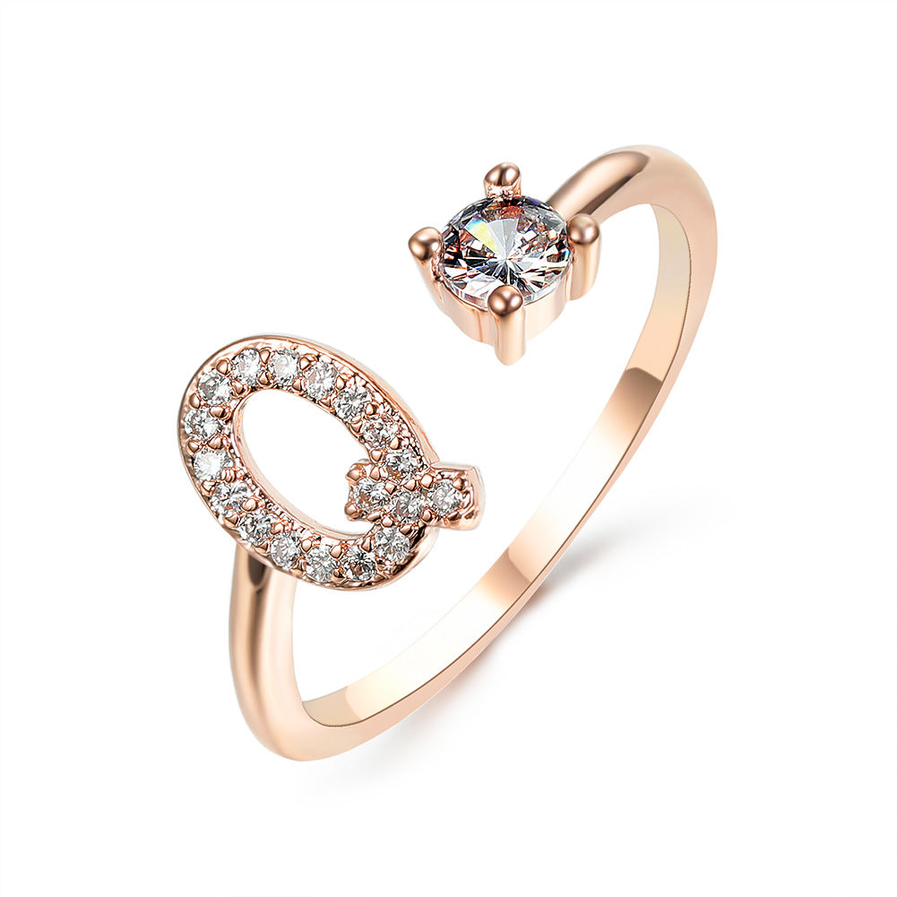 Personalized Initial Letter Ring | Adjustable Zircon Ring for Women