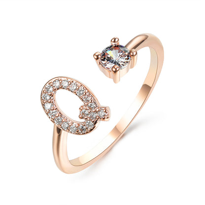 Personalized Initial Letter Ring | Adjustable Zircon Ring for Women