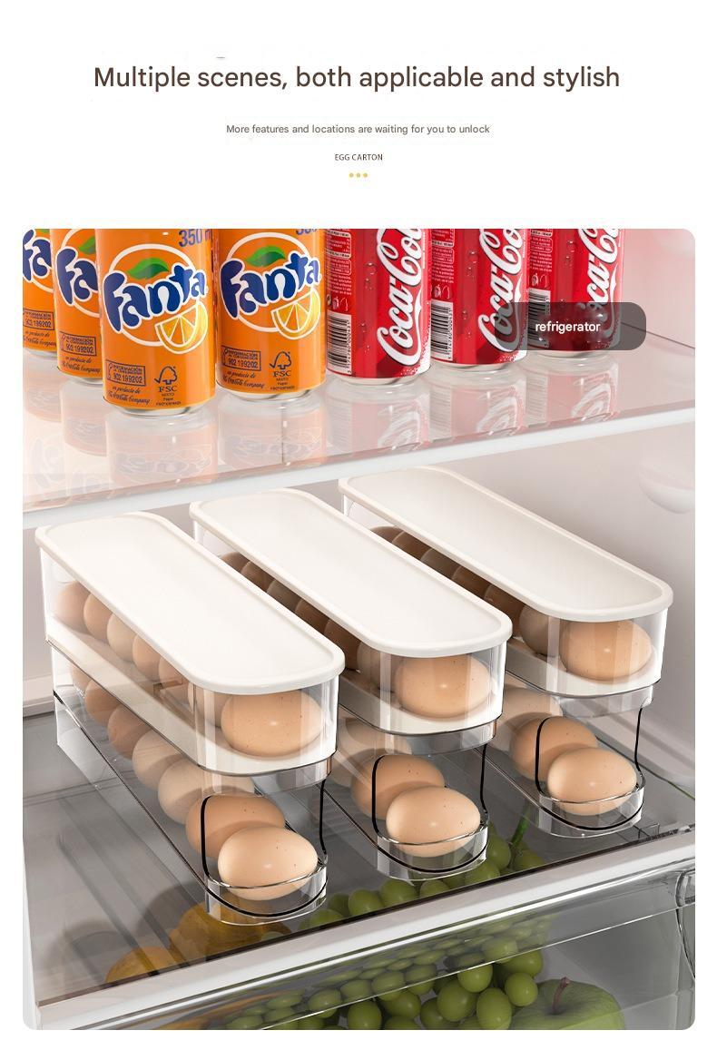 Slide-Out Egg Tray Refrigerator Side Door Automatic Egg Dispenser Kitchen Countertop Egg Storage