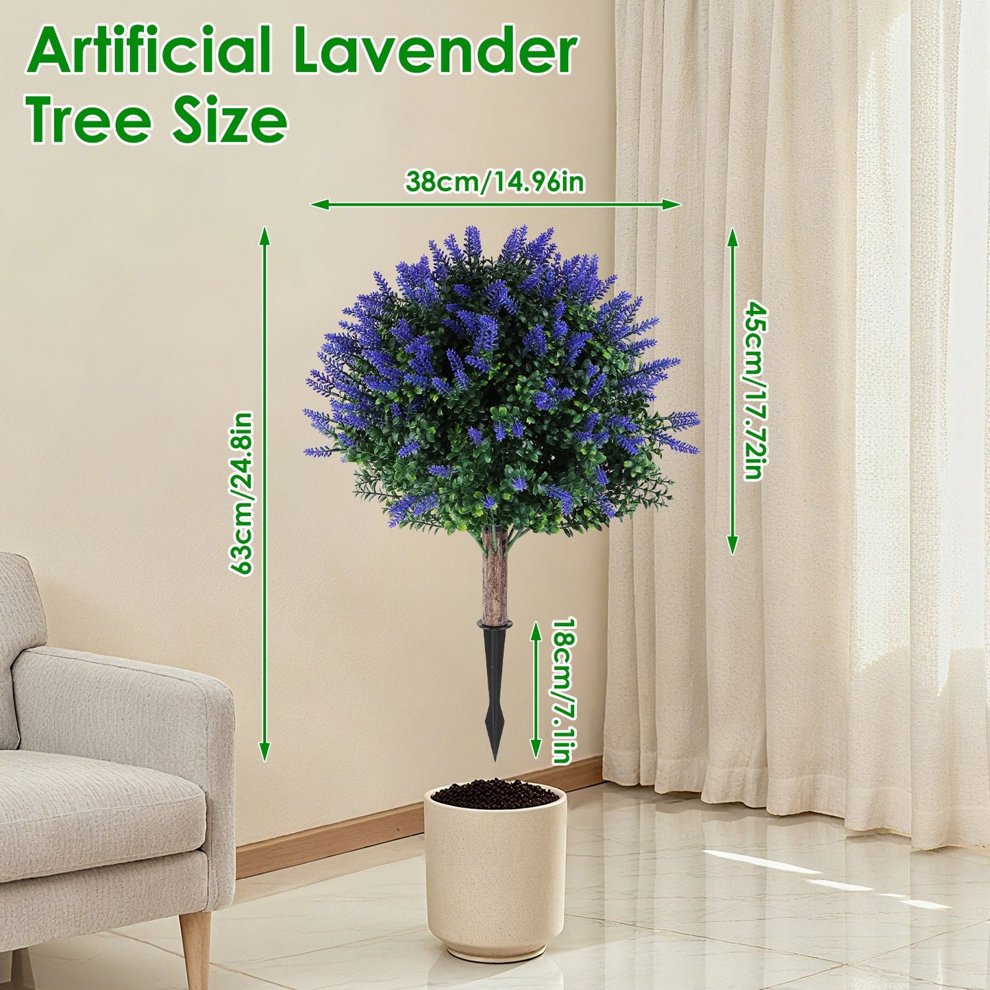 2 Packs Artificial Lavender Topiary Ball Trees UV Resistant Artificial Shrubs Fake Plants Evergreen Artificial Bush With Ground Spike For Indoor Outdoor Front Porch Garden