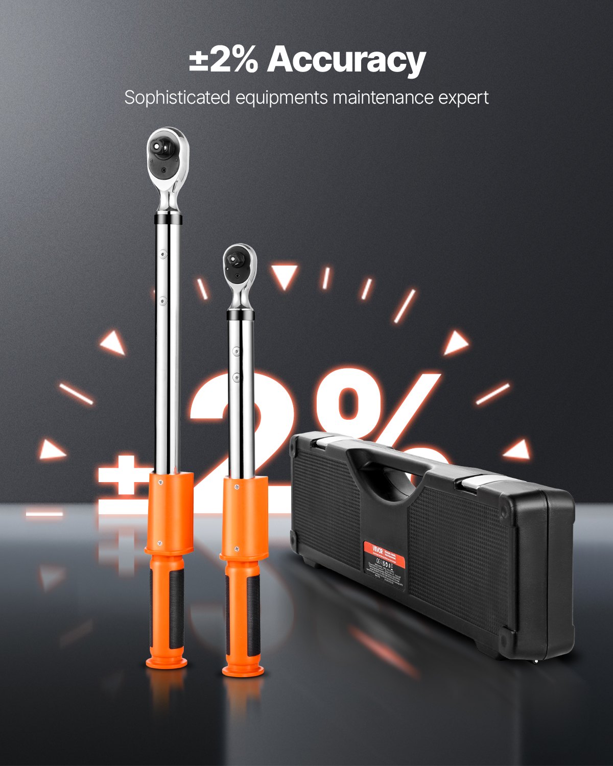 Digital Torque Wrench Set, 2 Pieces, 1-2, 3-8 Inch Drive, 72-Tooth High Accuracy Electronic Torque Wrench With Preset Value, Buzzer And LED Notification, For Automotive Motorcycle