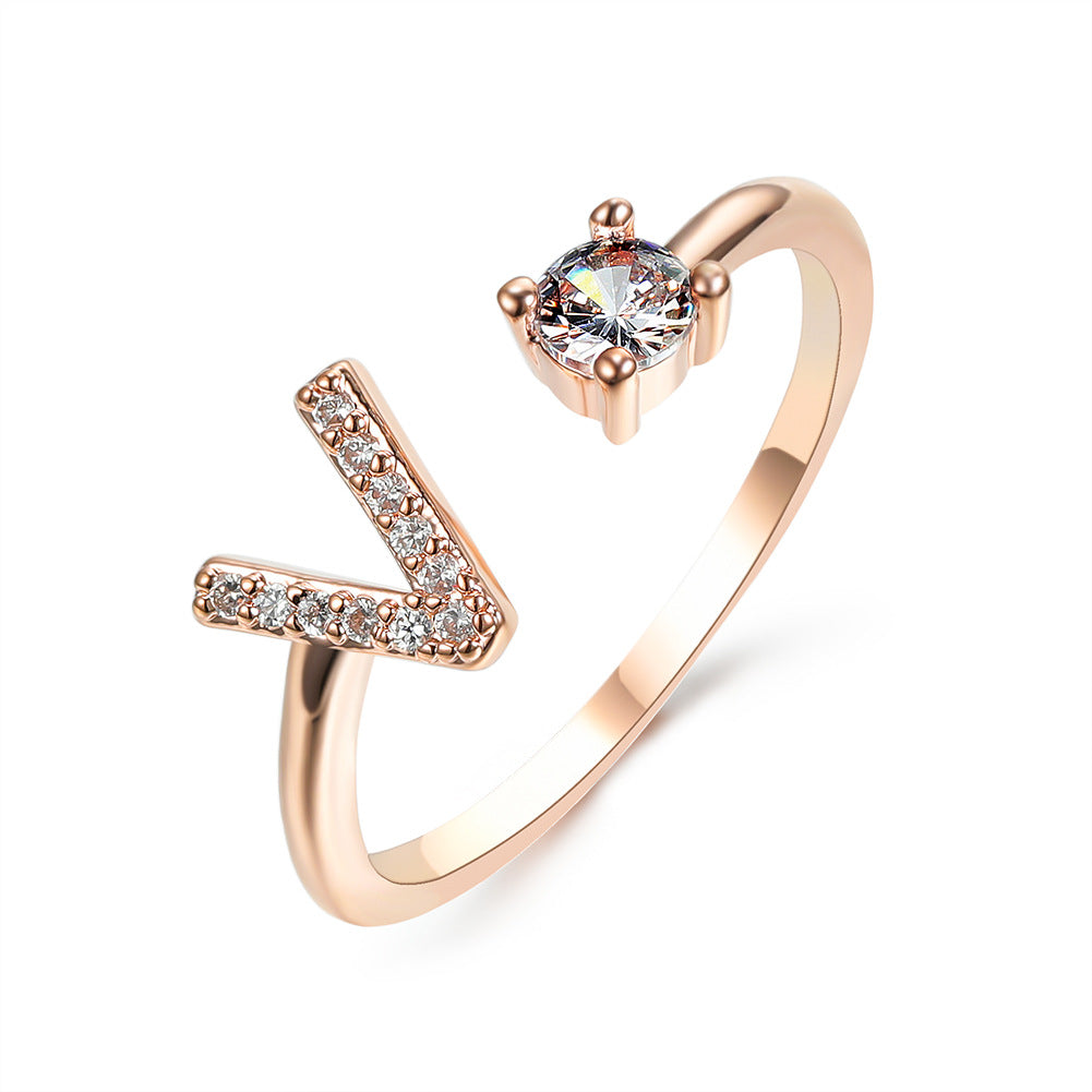 Personalized Initial Letter Ring | Adjustable Zircon Ring for Women