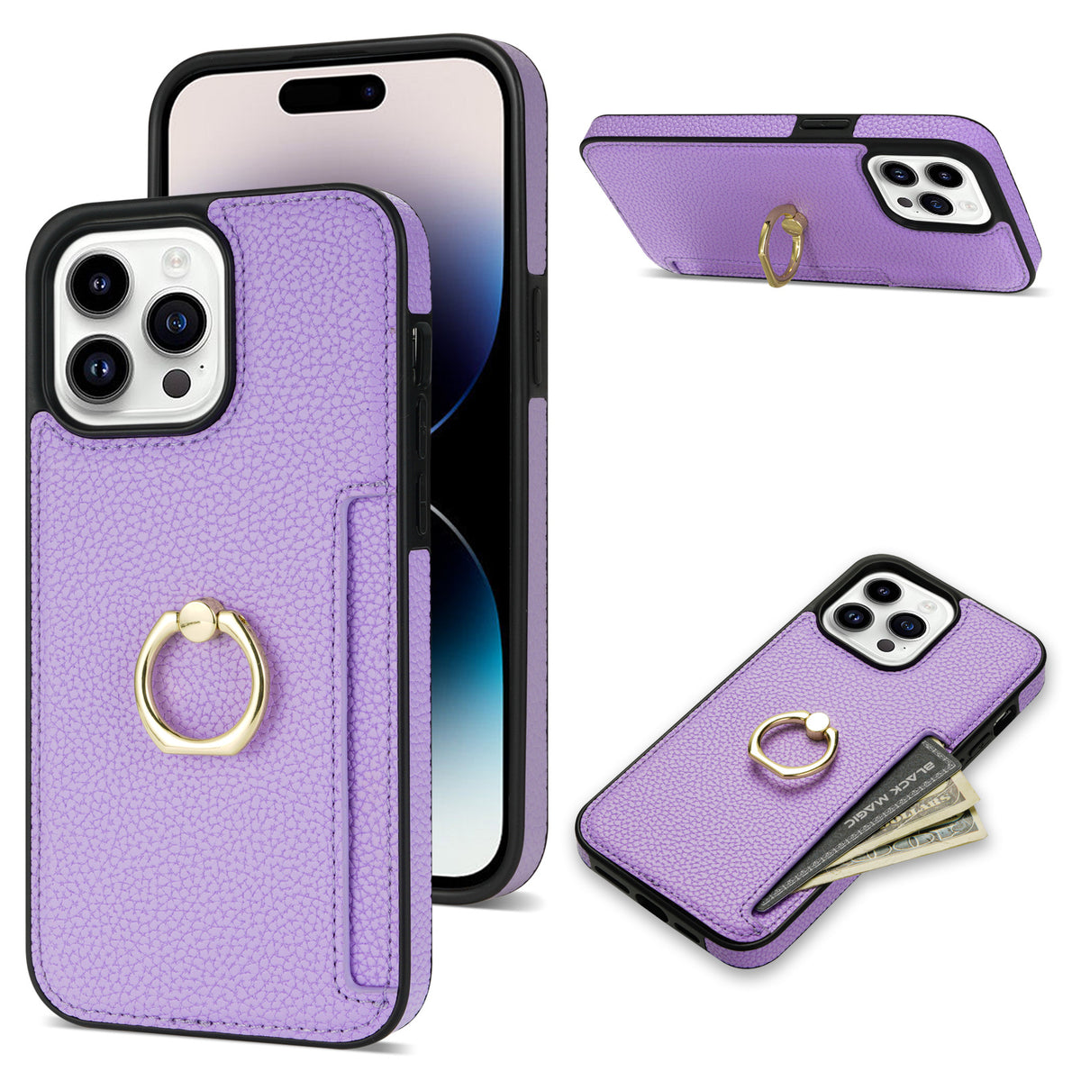 I phone  Pattern Fastened Ring Bracket Card Wallet Anti-fall Shell