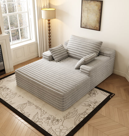 Oversized Chaise Lounge Chair – Fluffy Corduroy Cloud Sofa, Grey