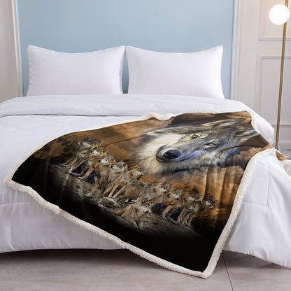 Indian Wolf Sherpa Fleece Blanket | Native American Design | 50x60 & 60x80 Inch
