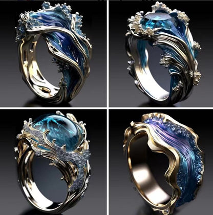 Introducing the Fashion Wave Oil Drop Diamond Inlaid Women's High-end Ring.