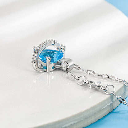 Ice Blue Zircon Heart Pendant Necklace