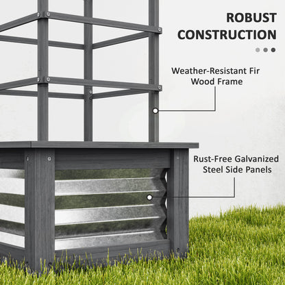 Wooden Raised Garden Bed with Trellis — Galvanized Steel Planter Box for Garden & Patio