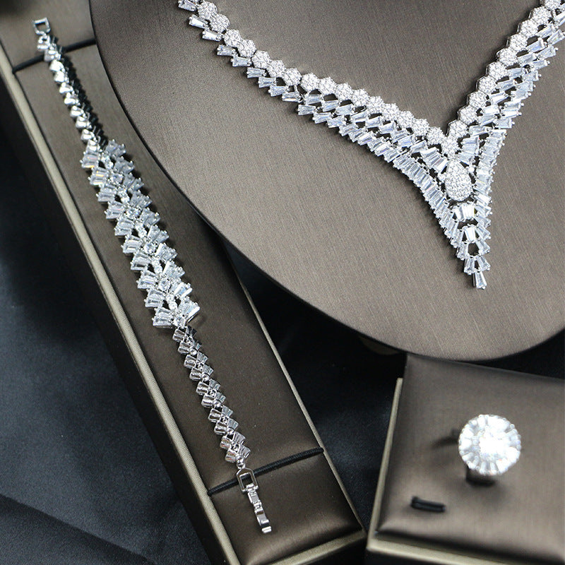 Zircon Botanical Jewelry Set – Necklace, Bracelet, Ring & Earrings