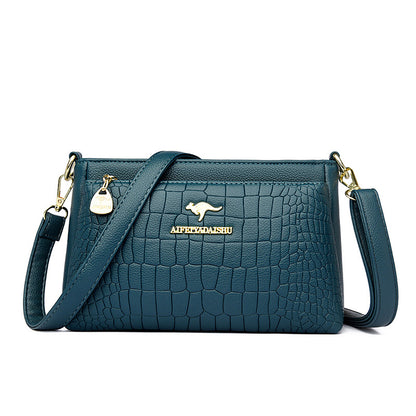 Blue crocodile pattern purse for every occasion with adjustable strap and gold accents