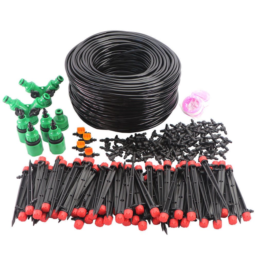 Sheila Merchandise automatic garden irrigation system with tubing, green connectors, and red-tipped drip stakes