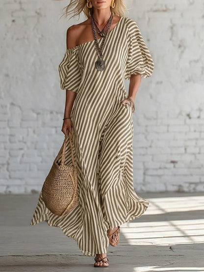 Women's Striped Off-Shoulder Maxi Dress