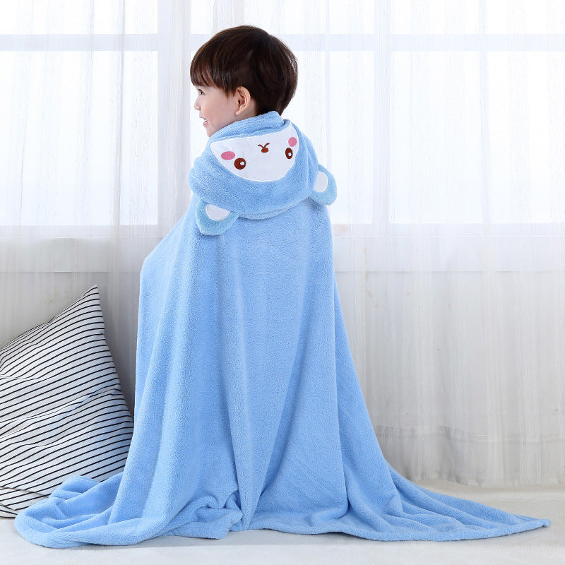Kids' Hooded Quick-Dry Coral Fleece Bathrobe.