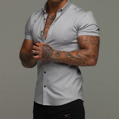 Men's Short Sleeve Business Casual Solid Color Lapel Shirt