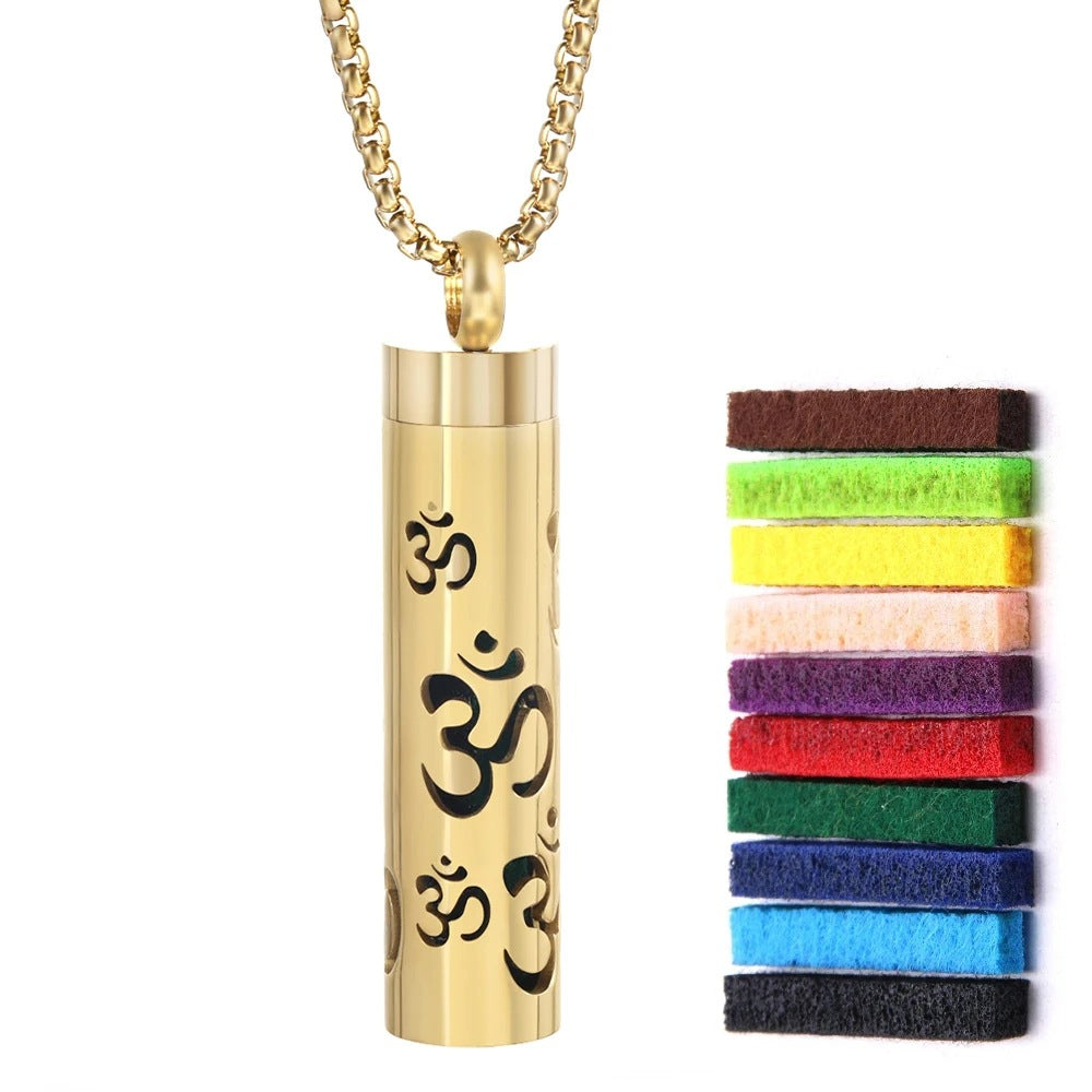 Gold Stainless Steel Aromatherapy Necklace - Cylindrical Hollow Pendant Essential Oil Diffuser