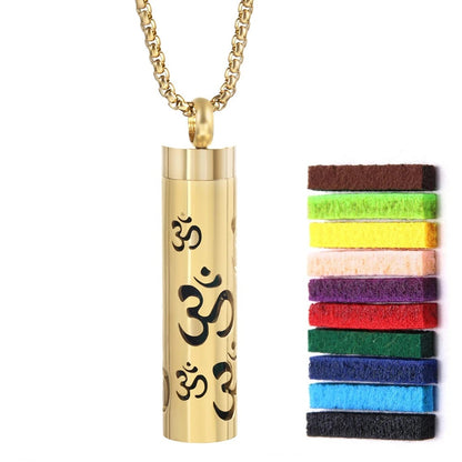 Gold Stainless Steel Aromatherapy Necklace - Cylindrical Hollow Pendant Essential Oil Diffuser