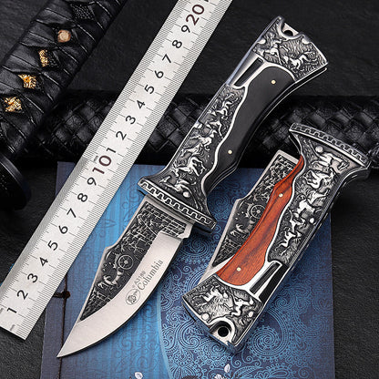 Tactical Folding Pocket Knife - 7CR17 Steel Blade with Wood Handle for Outdoor & Survival