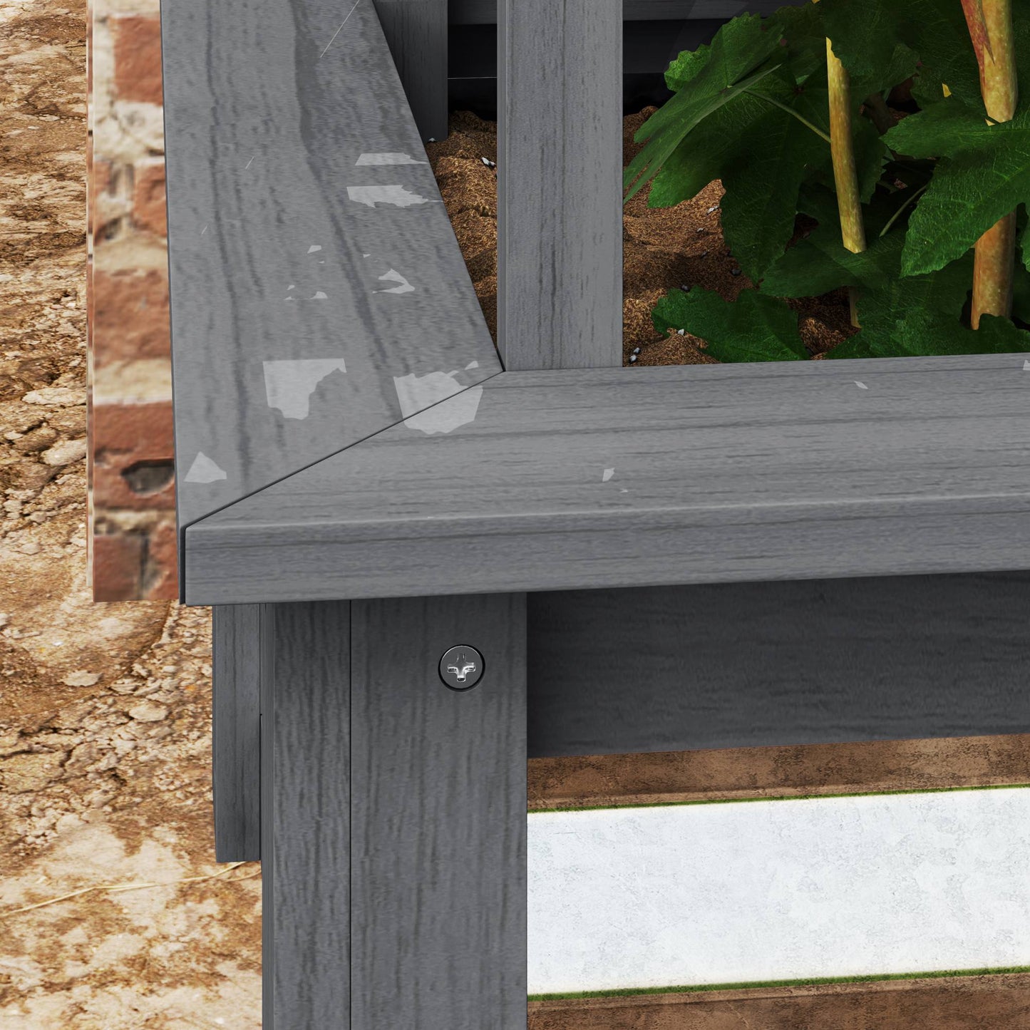 Wooden Raised Garden Bed with Trellis — Galvanized Steel Planter Box for Garden & Patio