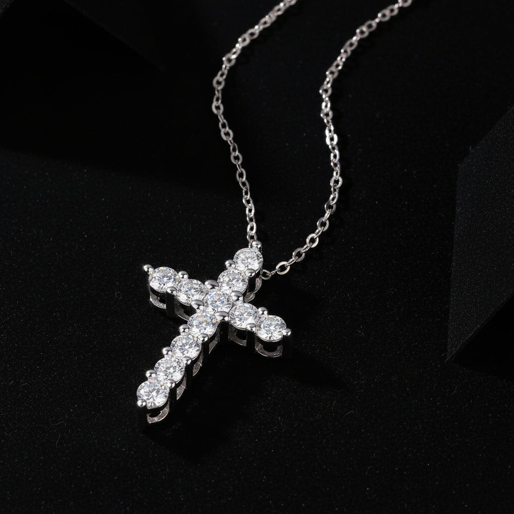 Faith Diamond Pendant Necklace Set - Luxury Moissanite Silver Jewelry for Women