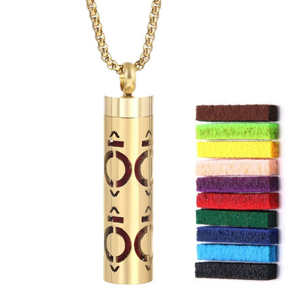 Gold Stainless Steel Aromatherapy Necklace - Cylindrical Hollow Pendant Essential Oil Diffuser