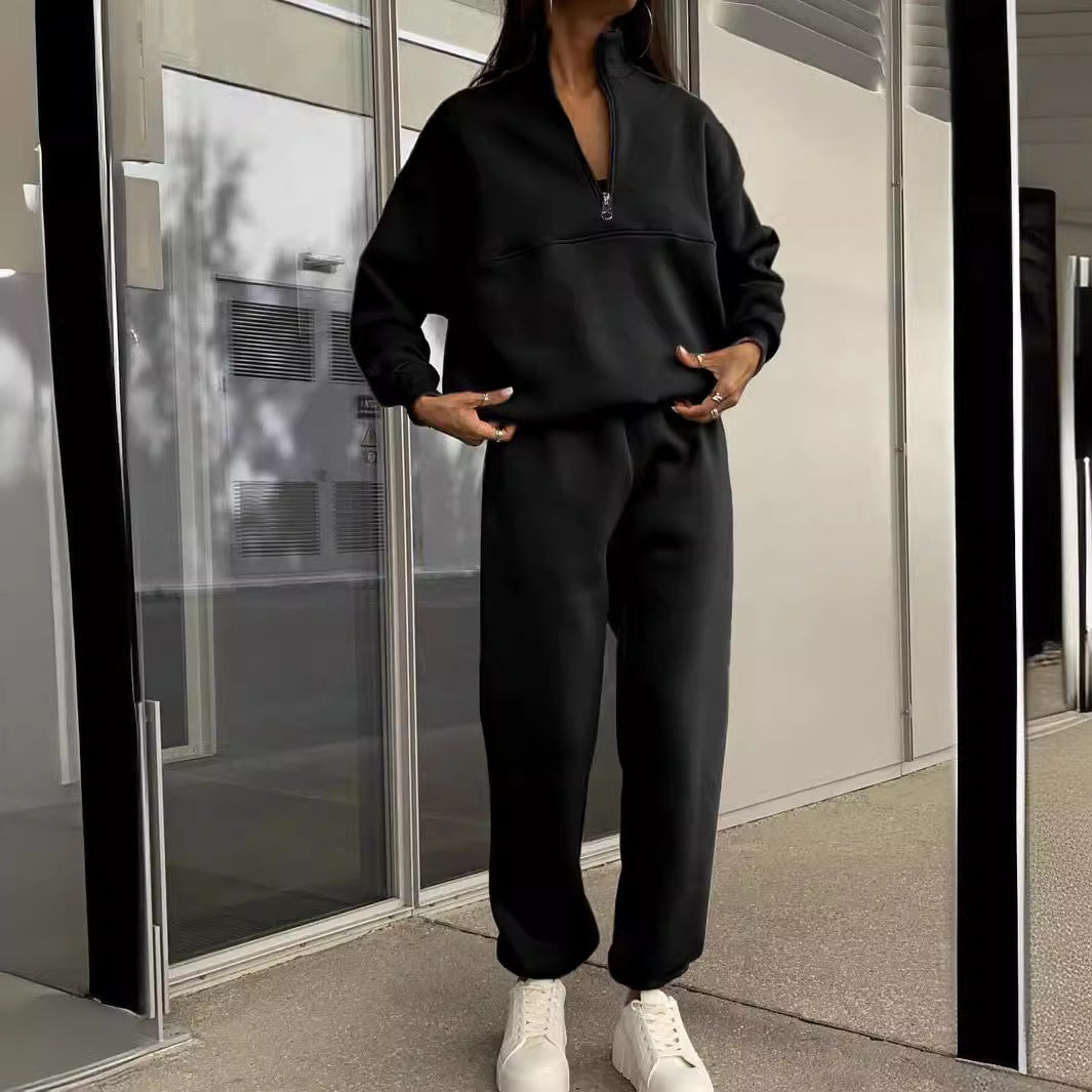 Women's Sporty Full-Zip Sweatshirt and Pants Set