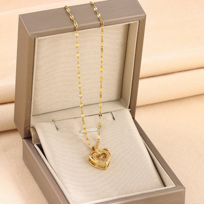 Rhinestone-Embellished Titanium Steel Love Necklace.