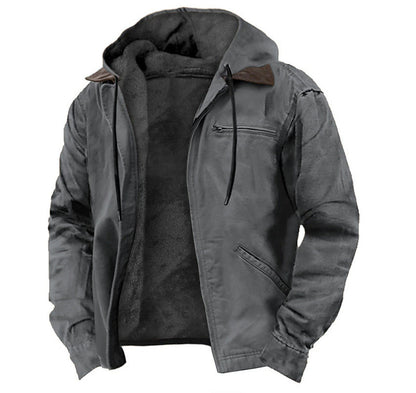 Men's Warm Fleece Zip-up Jacket with Hood & Pockets