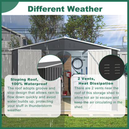 Outdoor Storage Shed 10x12 FT, Utility Metal Tool Storage With Lockable Doors And Updated Frame Structure, Large Metal Garden Shed For Backyard, Patio Lawn, Black