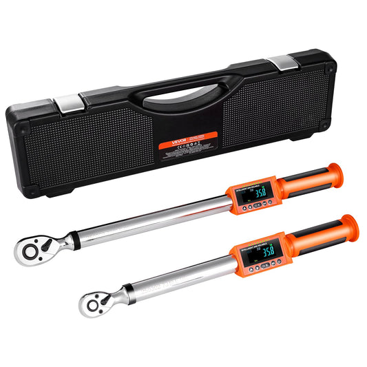Digital Torque Wrench Set, 2 Pieces, 1-2, 3-8 Inch Drive, 72-Tooth High Accuracy Electronic Torque Wrench With Preset Value, Buzzer And LED Notification, For Automotive Motorcycle