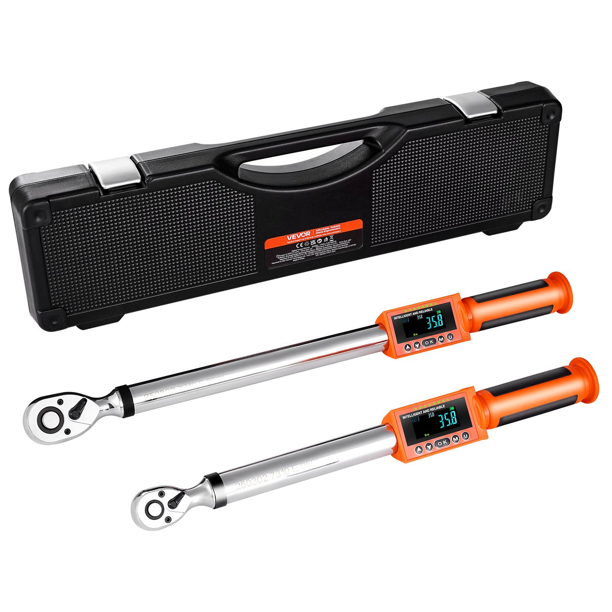 Digital Torque Wrench Set, 2 Pieces, 1-2, 3-8 Inch Drive, 72-Tooth High Accuracy Electronic Torque Wrench With Preset Value, Buzzer And LED Notification, For Automotive Motorcycle