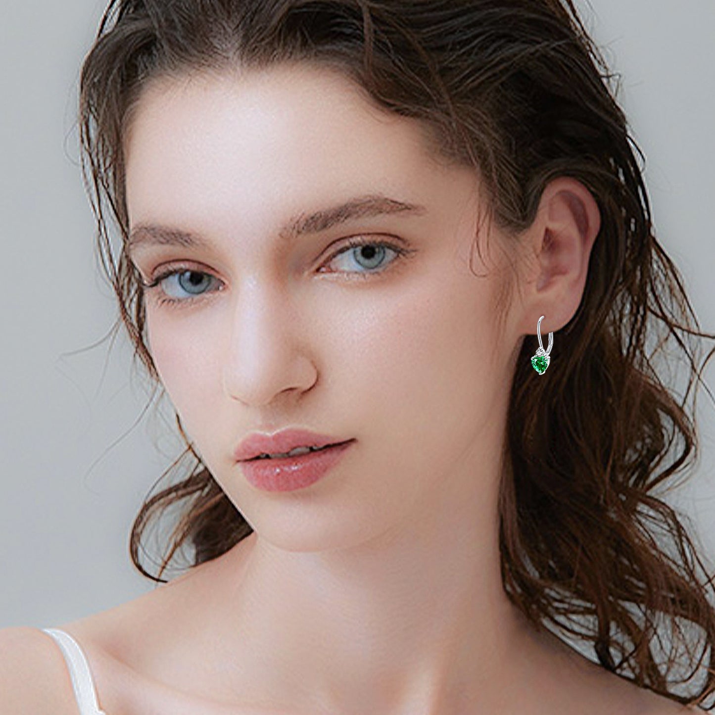 925 Sterling Silver Heart Earrings – Zirconia Birthstone, Hypoallergenic
