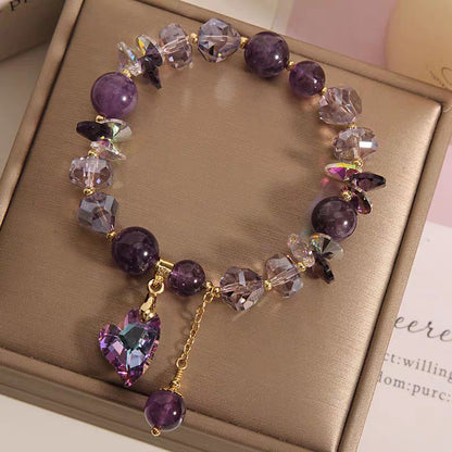 Natural Amethyst Heart Bracelet - Purple Crystal Gemstone Jewelry for Women