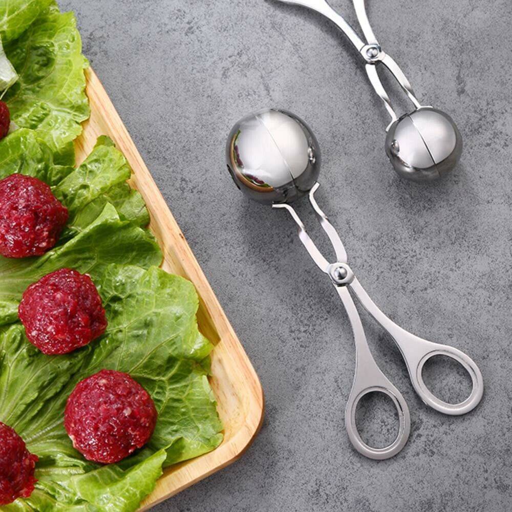Stainless Steel Non-Stick Meatball Maker in action with best meatball maker spoon for home cooks creating perfect meatballs