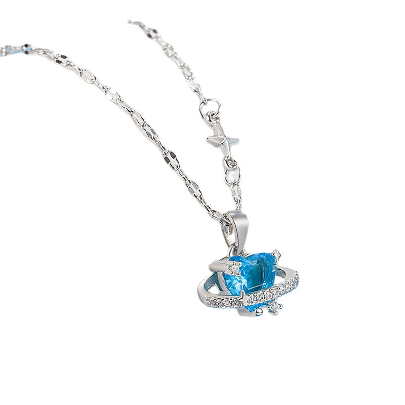 Ice Blue Zircon Heart Pendant Necklace