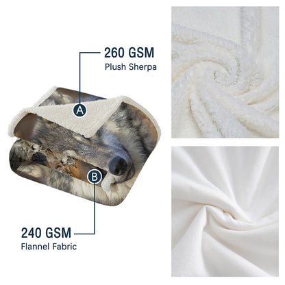 Indian Wolf Sherpa Fleece Blanket | Native American Design | 50x60 & 60x80 Inch