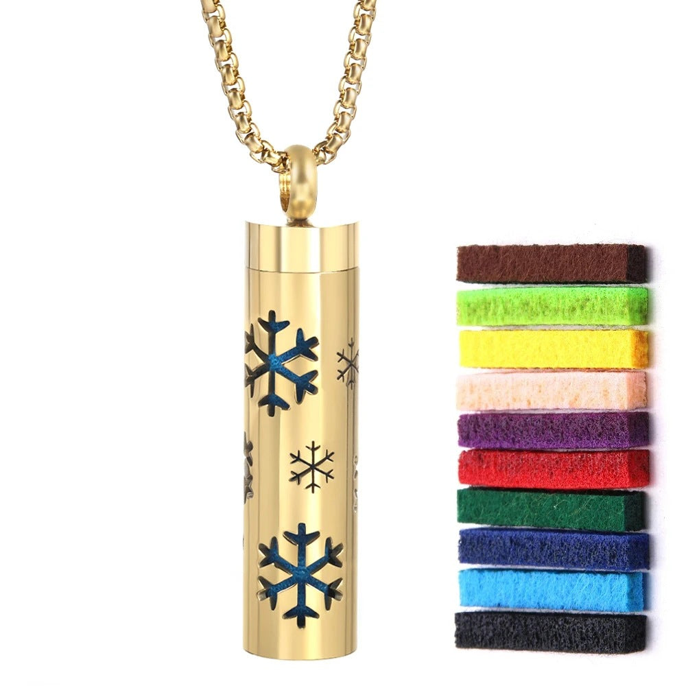 Gold Stainless Steel Aromatherapy Necklace - Cylindrical Hollow Pendant Essential Oil Diffuser