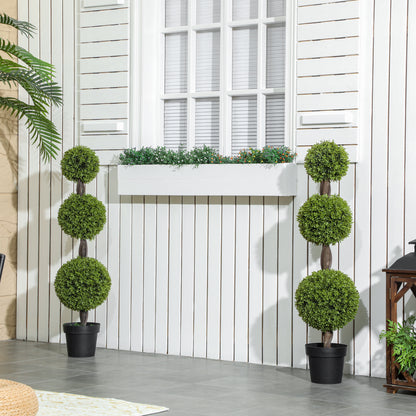 Set Of 2 Artificial Ball Boxwood Topiary Trees, Fake Plants In Pots For Indoor Outdoor Living Room, Green