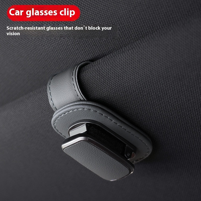 Leather Car Sunglasses Holder - Visor Clip Eyeglasses Storage Organizer