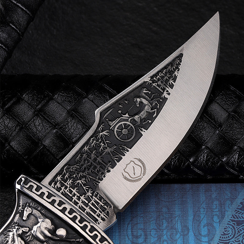 Tactical Folding Pocket Knife - 7CR17 Steel Blade with Wood Handle for Outdoor & Survival