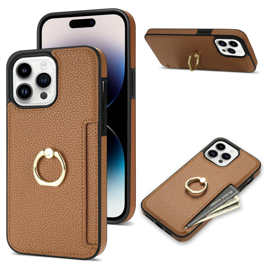 I phone  Pattern Fastened Ring Bracket Card Wallet Anti-fall Shell