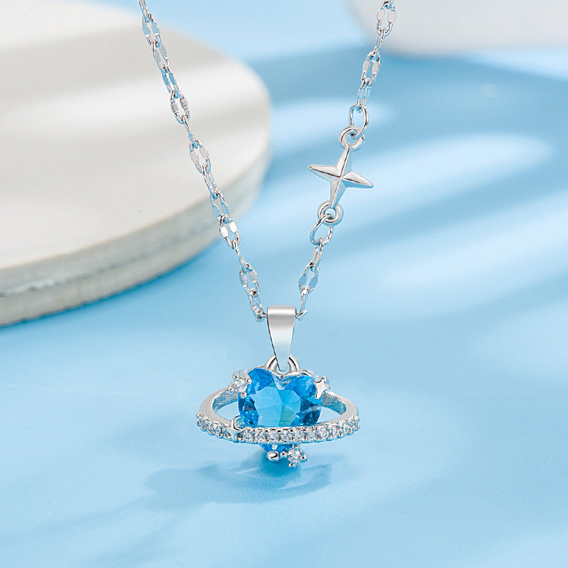 Ice Blue Zircon Heart Pendant Necklace