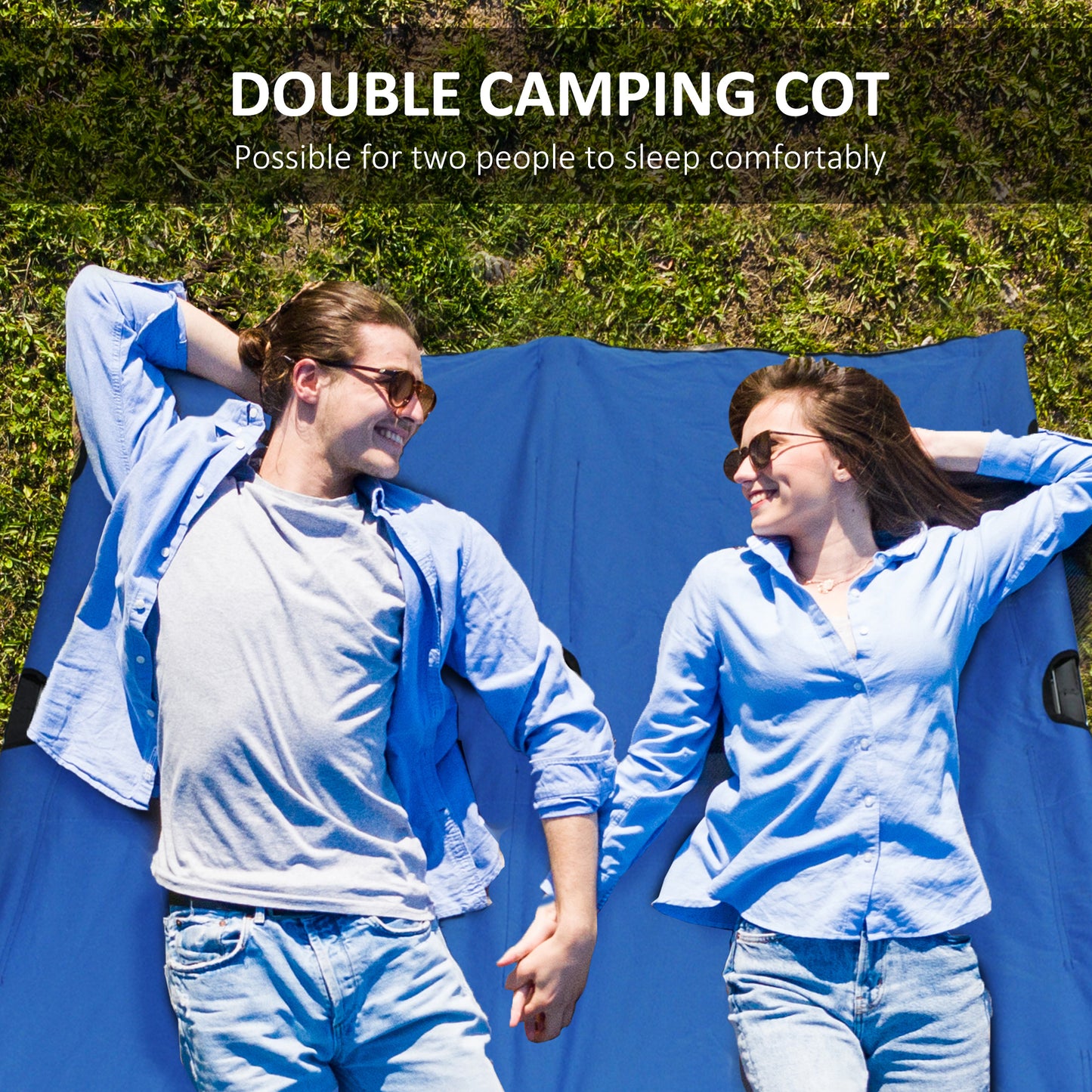 Double Camping Cot for 2 Adults - Folding Elevated Sleeping Cot with Carry Bag, 15 Inch Raised Portable Bed, 300 lbs Capacity