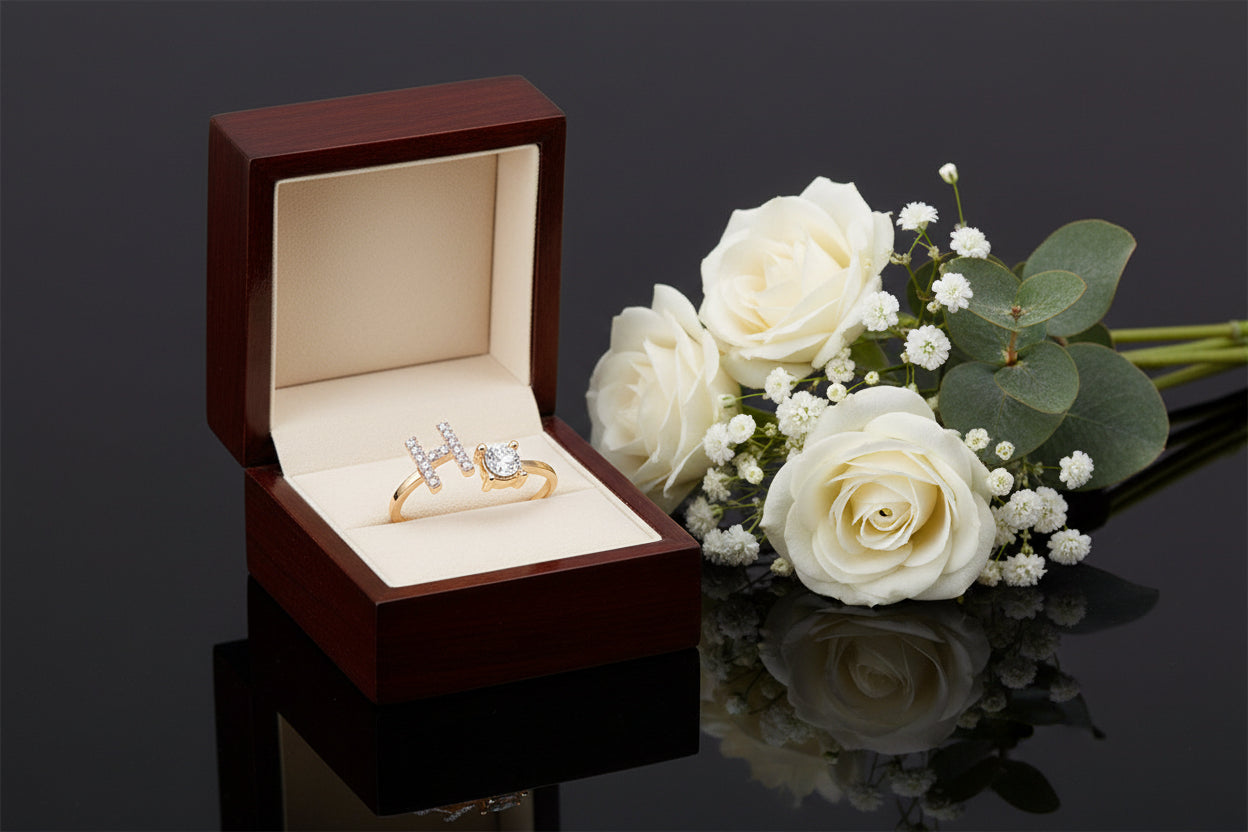 Personalized Initial Letter Ring | Adjustable Zircon Ring for Women