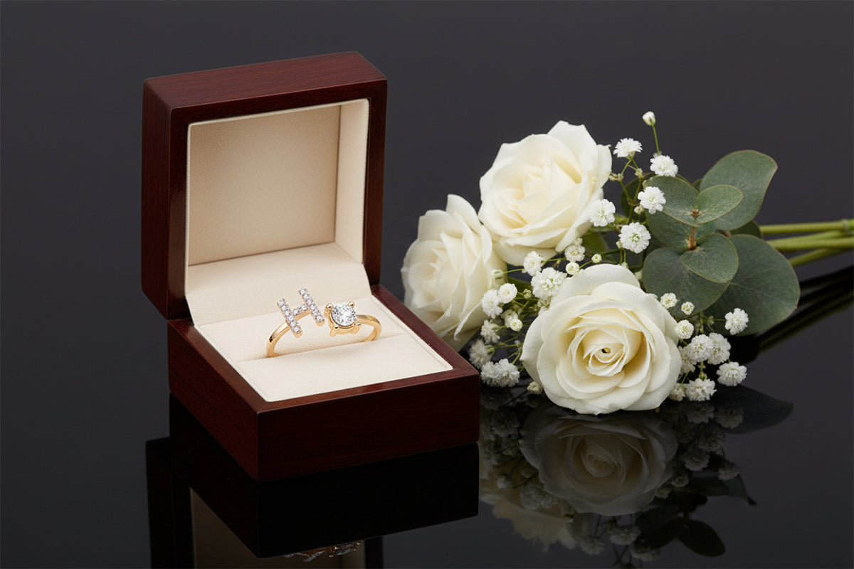 Personalized Initial Letter Ring | Adjustable Zircon Ring for Women
