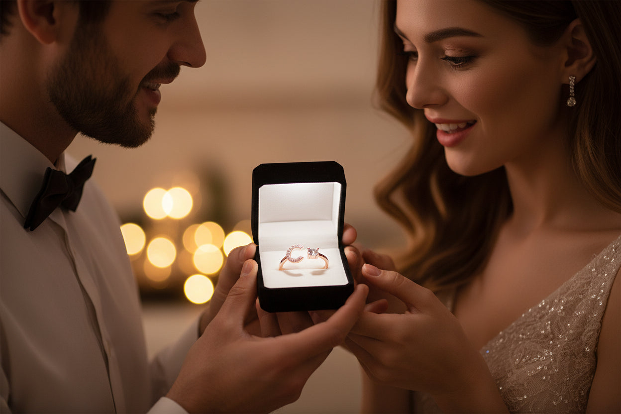 Personalized Initial Letter Ring | Adjustable Zircon Ring for Women