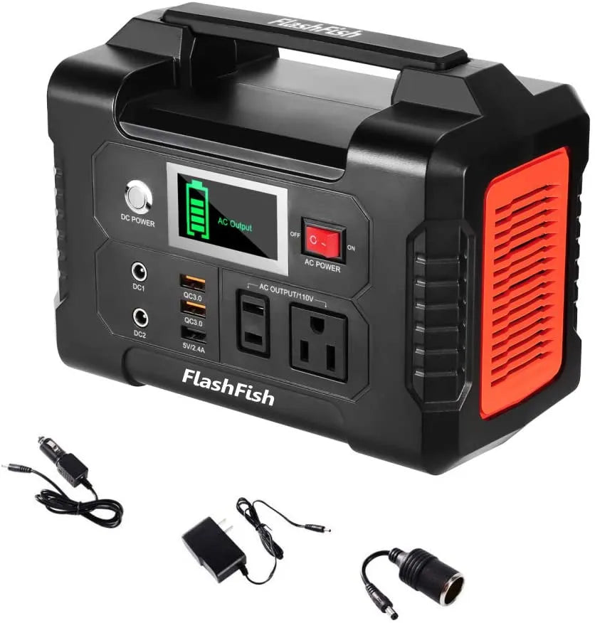 Portable Power Station 200W - FlashFish 40800mAh Solar Generator with AC Outlet, USB & DC Ports for Camping & Emergency