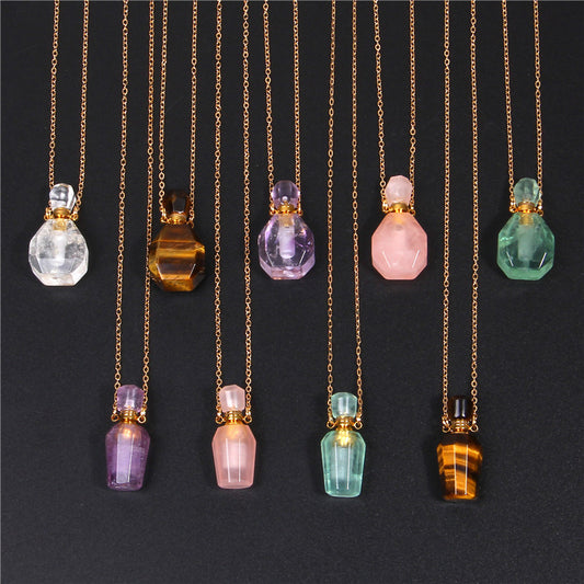 Natural White Crystal Perfume Bottle - Essential Oil Aromatherapy Pendant Necklace